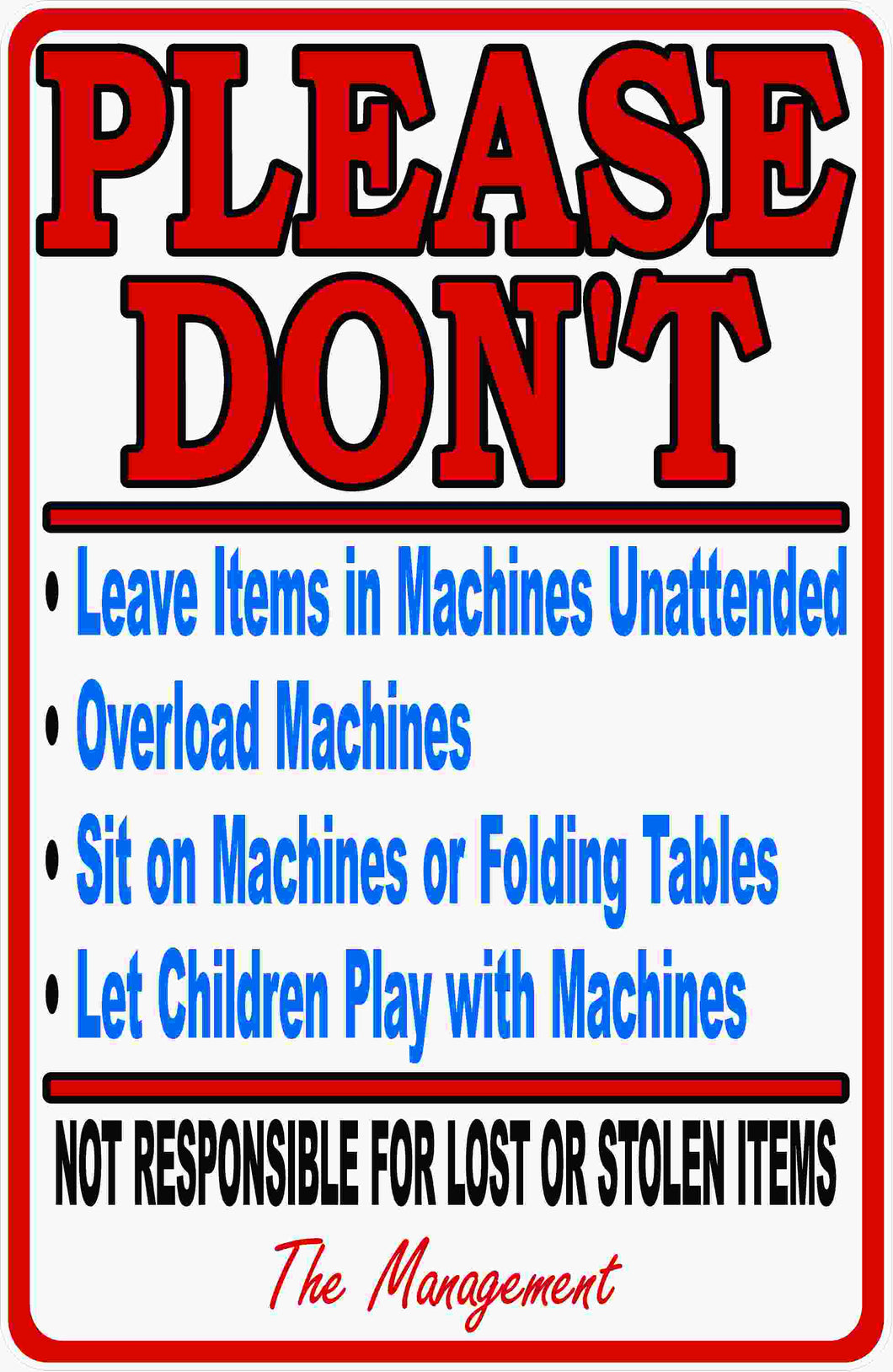 Laundromat Rules & Liability Sign