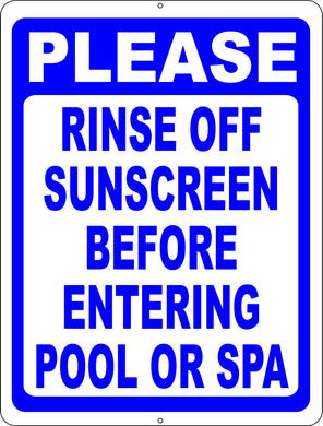 Please Rinse Off Sunscreen Before Entering Pool or Spa - Signs & Decals by SalaGraphics