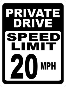 Private Drive Speed Limit 20 MPH Sign