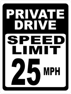 Private Drive Speed Limit 25 MPH Sign