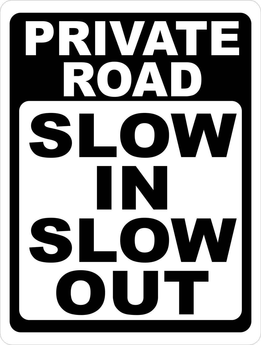 Private Road Slow in Slow Out Sign