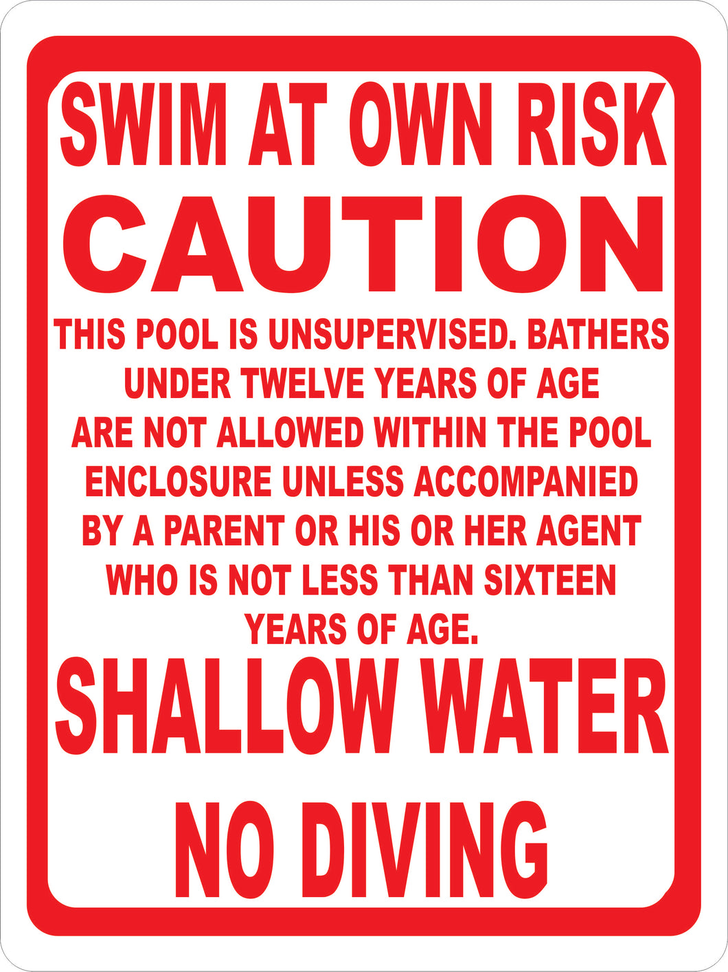 Swim At Your Own Risk Caution Sign