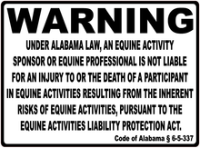 Warning Alabama Equine Liability Sign