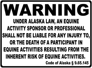 Warning Alaska Equine Liability Sign
