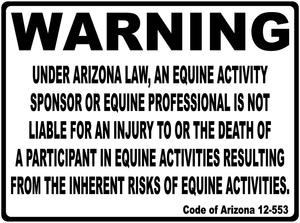 Warning Arizona Equine Law Sign