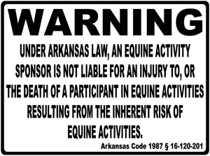 Warning Arkansas Equine Law Sign