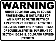 Warning Colorado Equine Law Sign