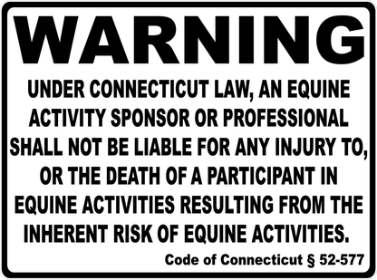 Warning Connecticut Equine Law Sign