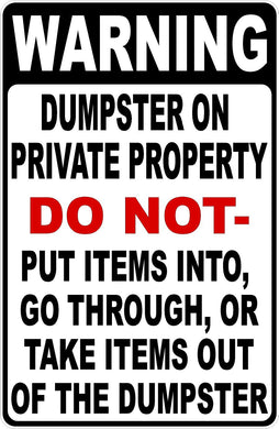 Warning Dumpster on Private Property Sign