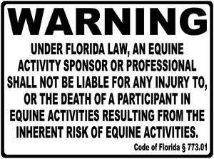 Warning Florida Equine Law Sign