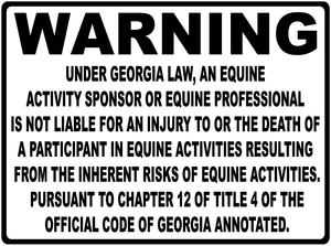 Warning Georgia Equine Law Sign