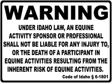 Warning Idaho Equine Law Sign