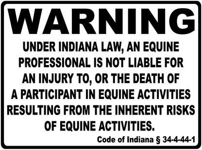 Warning Indiana Equine Law Sign