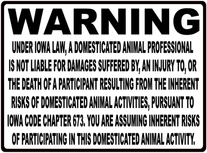 Warning Iowa Equine Law Sign
