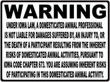 Warning Iowa Equine Law Sign