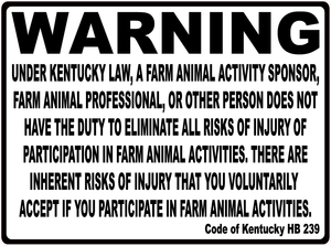 Warning Kentucky Equine Law Sign