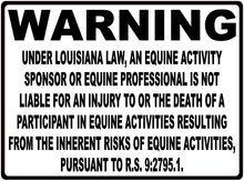 Warning Louisiana Equine Law Sign