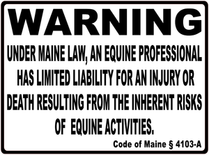 Warning Maine Equine Law Sign
