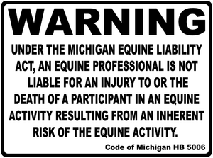 Warning Michigan Equine Law Sign