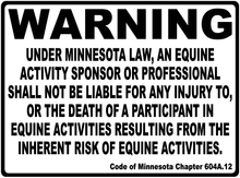 Warning Minnesota Equine Law Sign