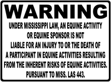 Warning Mississippi Equine Law Sign