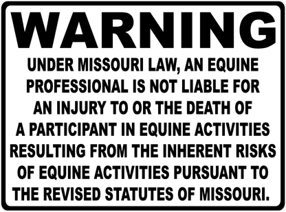 Warning Missouri Equine Law Sign