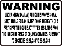 Warning Nebraska Equine Law Sign