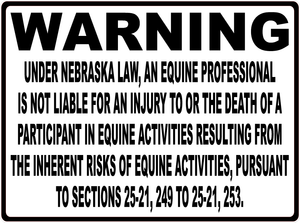 Warning Nebraska Equine Law Sign