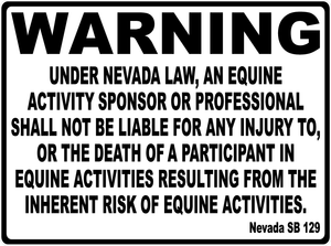 Warning Nevada Equine Law Sign