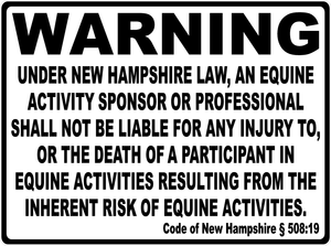 Warning New Hampshire Equine Law Sign