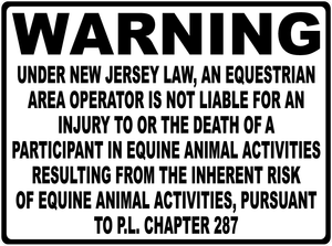 Warning New Jersey Equine Law Sign