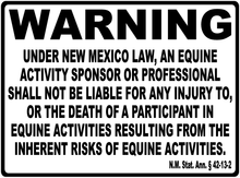 Warning New Mexico Equine Law Sign