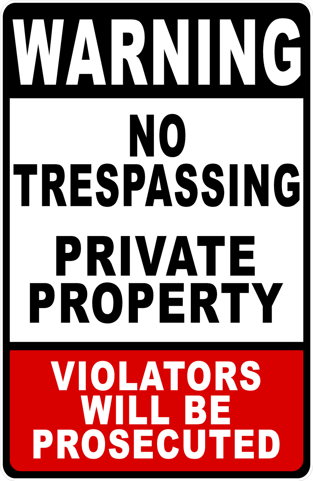 Warning No Trespassing Private Property Violators Will Be Prosecuted Sign