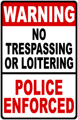 Warning No Trespassing or Loitering Police Enforced Sign