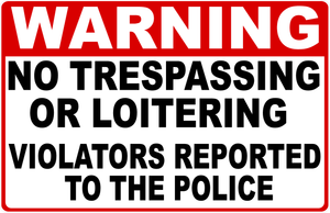 Warning No Loitering or Trespassing Sign
