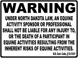 Warning North Dakota Equine Law Sign