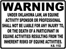 Warning Oklahoma Equine Law Sign