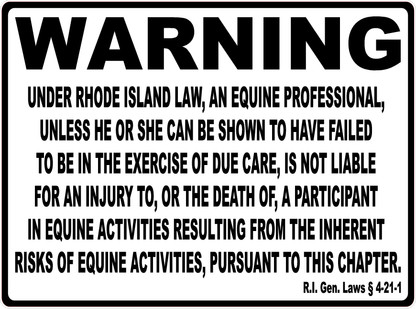 Warning Rhode Island Equine Law Sign