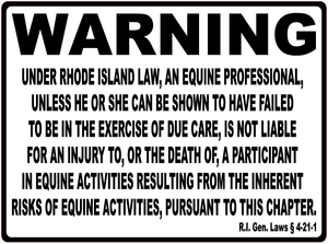 Warning Rhode Island Equine Law Sign