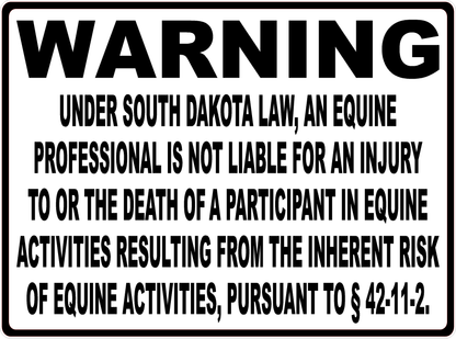 Warning South Dakota Equine Law Sign