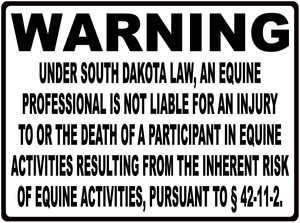 Warning South Dakota Equine Law Sign