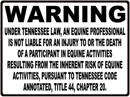Warning Tennessee Equine Law Sign