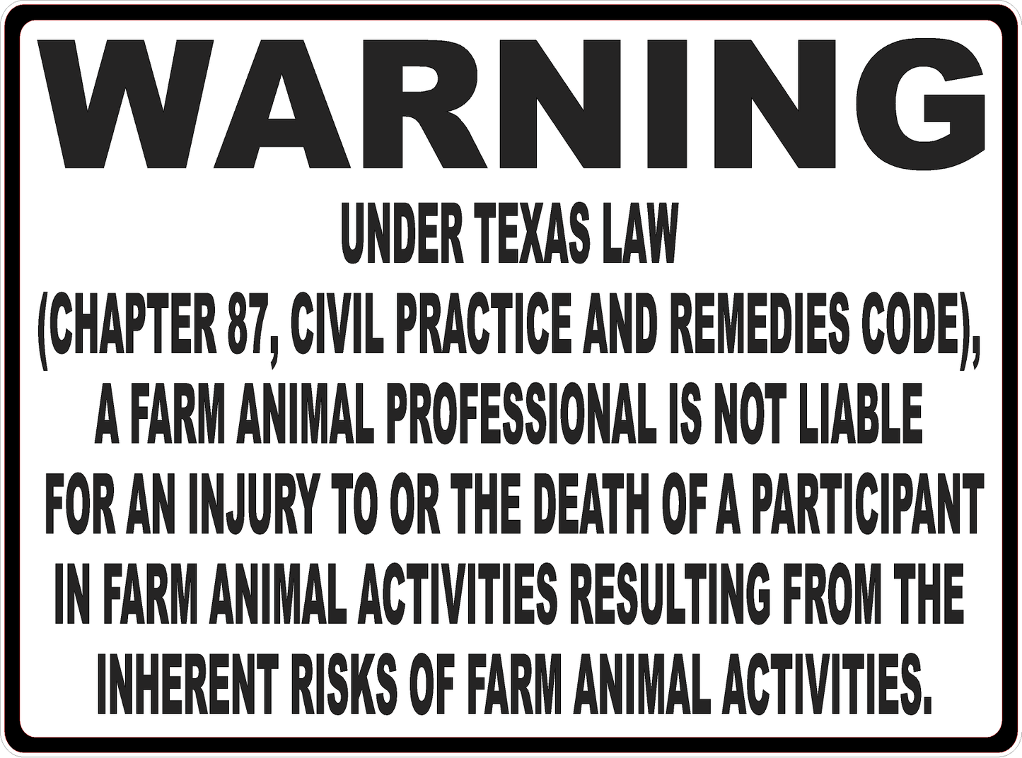 Warning Texas Equine Law Sign