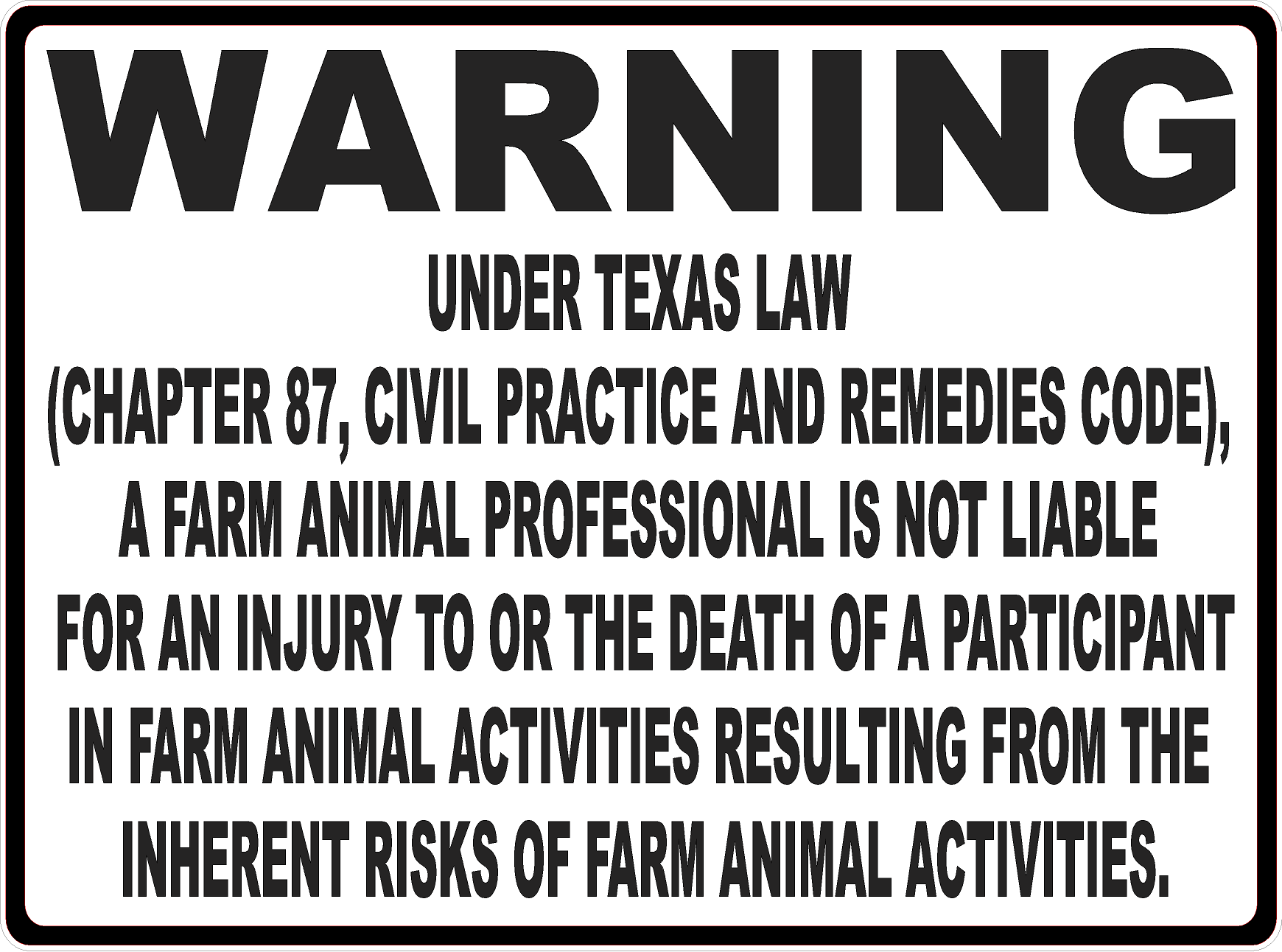 Warning Texas Equine Law Sign