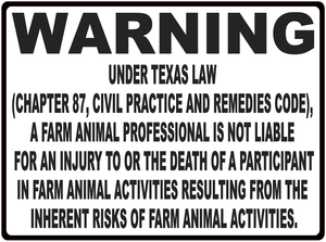 Warning Texas Equine Law Sign