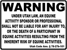 Warning Utah Equine Law Sign