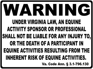 Warning Virginia Equine Law Sign