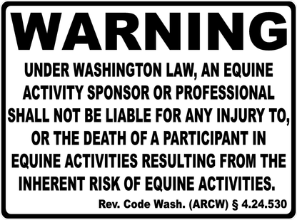 Warning Washington Equine Law Sign