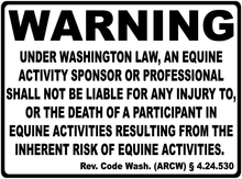 Warning Washington Equine Law Sign