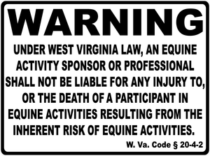 Warning West Virginia Equine Law Sign